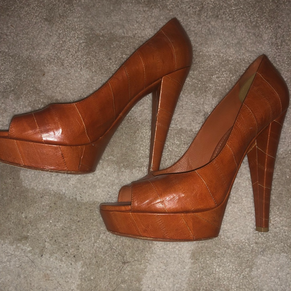 Ysl burnt orange peep toe pumps